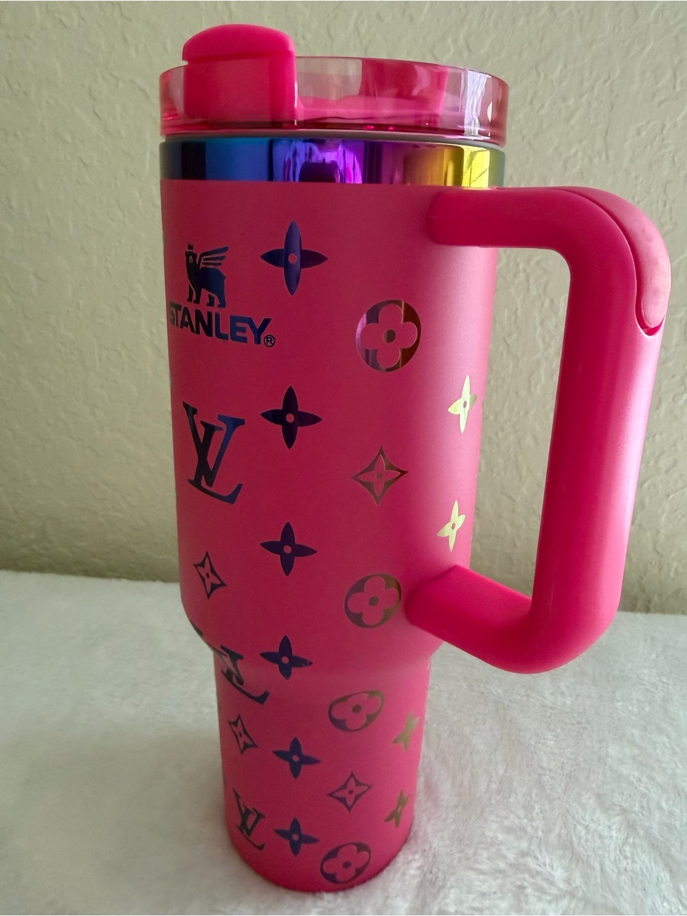 Stanley Quencher H2.0 40oz Pink Iridescent Monogram Tumbler